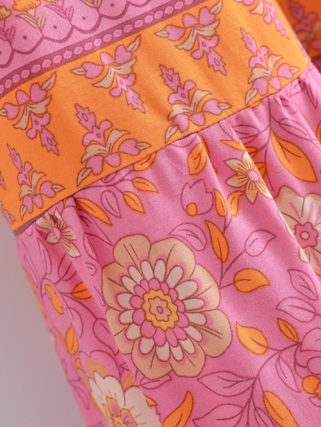 Capri Pink Boho Floral Print Midi Dress
