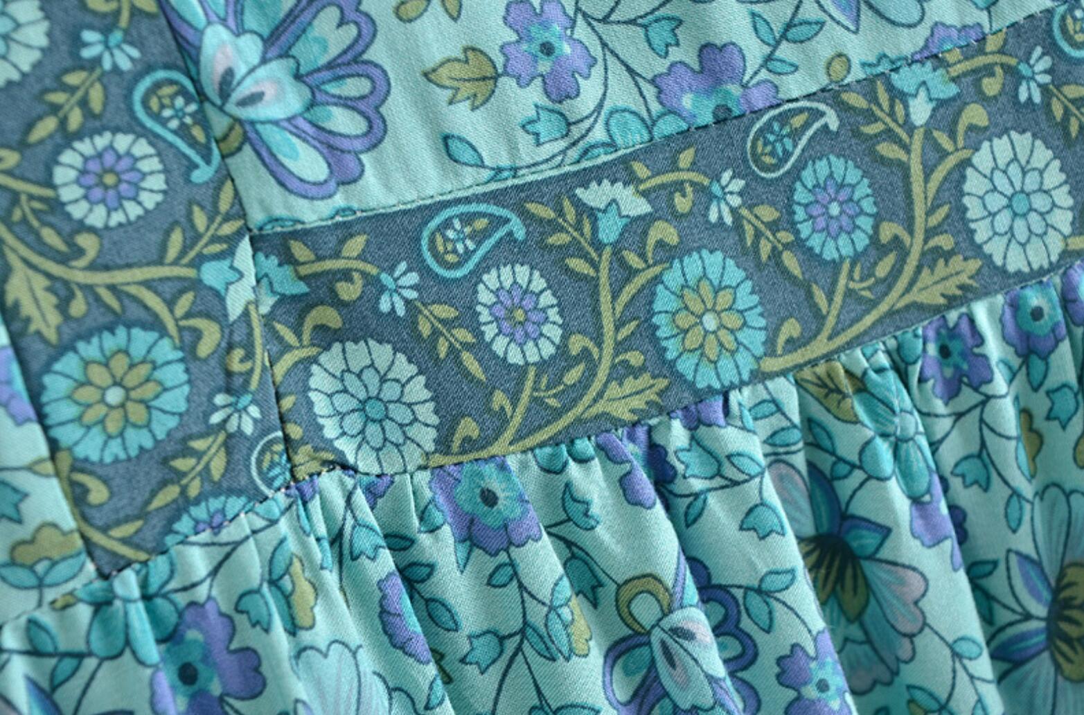 Calypso Camel Boho Floral Print Long Sleeve Midi Dress