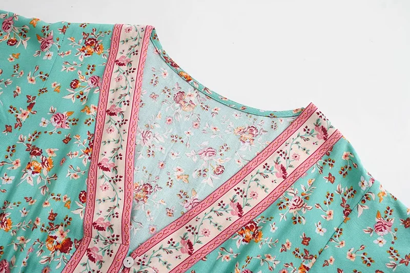 Woodland Rose Boho Floral Print Midi Dress