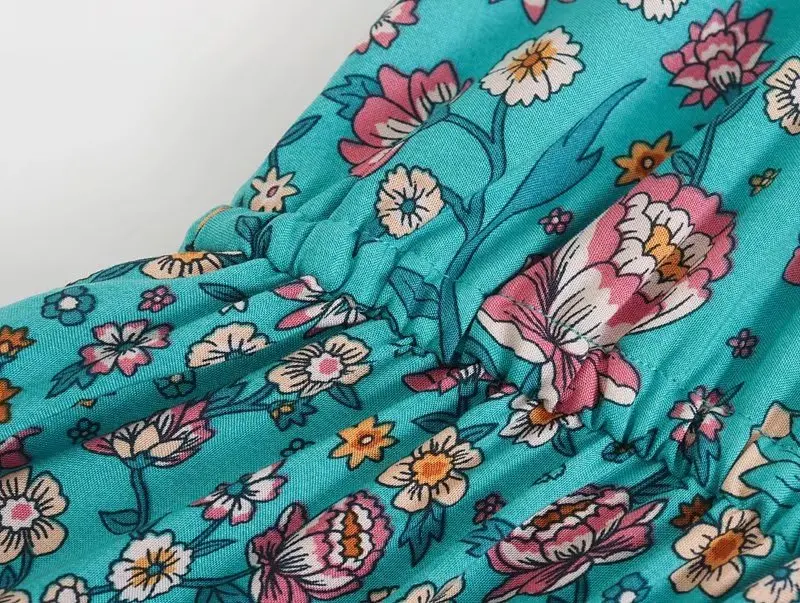 Ocean Bloom Boho Floral Print Midi Dress