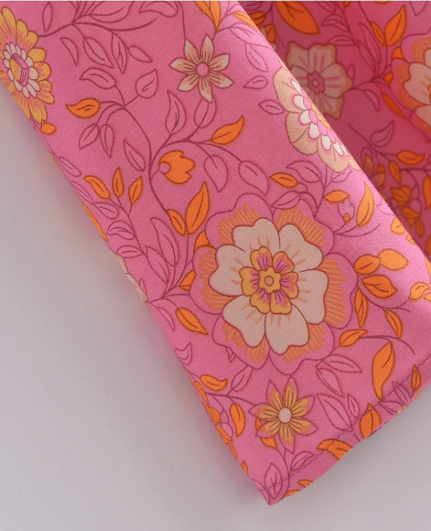 Capri Pink Boho Floral Print Midi Dress