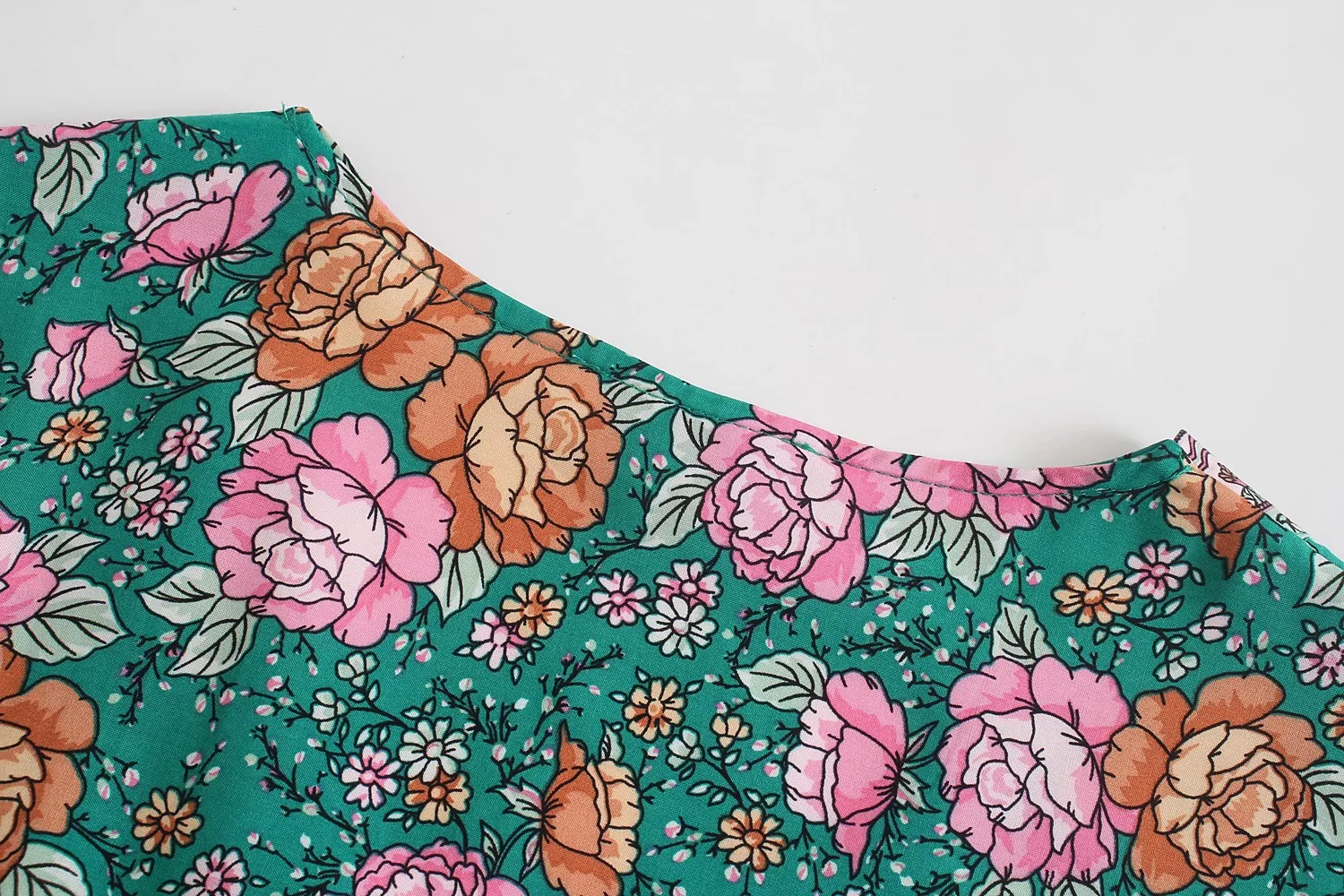 Teal Garden Boho Floral Print Midi Dress