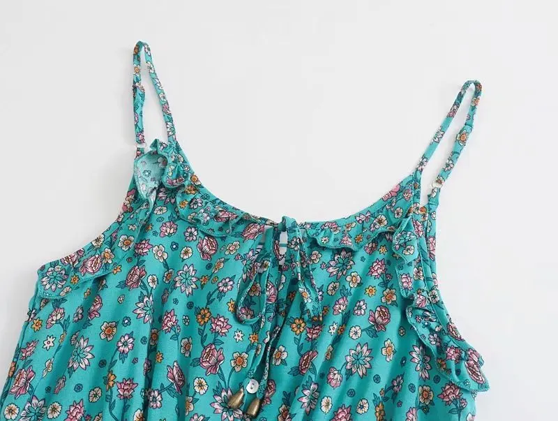 Ocean Bloom Boho Floral Print Midi Dress