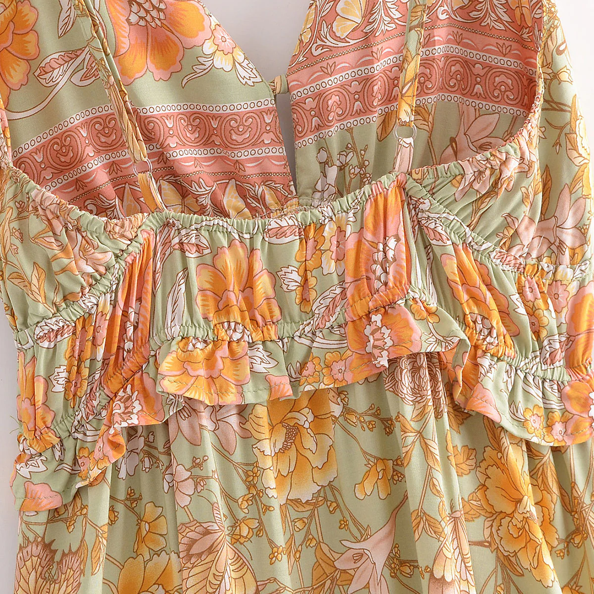 Butterfly Garden Boho Floral Print Midi Dress