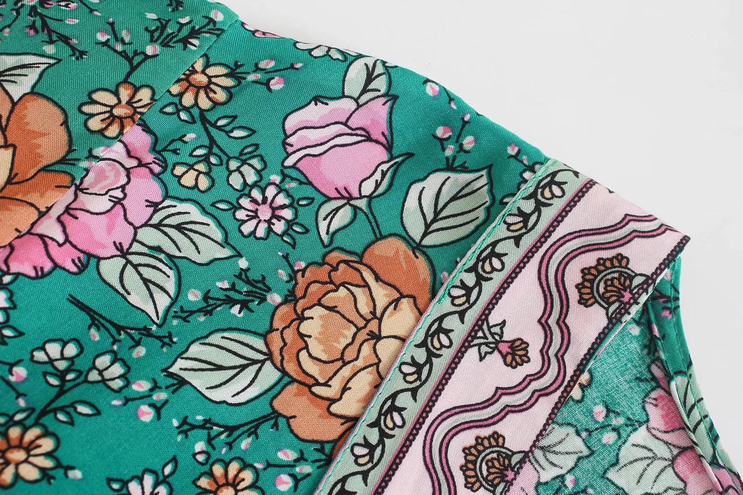 Teal Garden Boho Floral Print Midi Dress