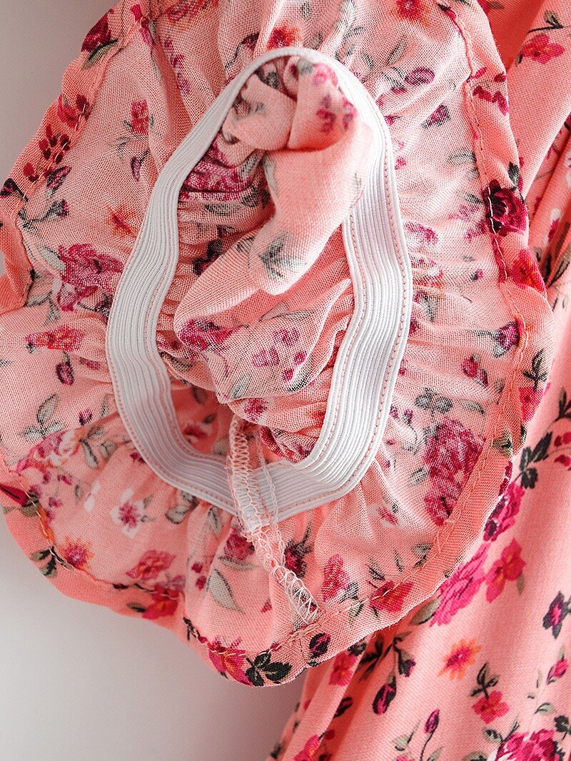Pink Rose Garden Boho Floral Print Maxi Dress