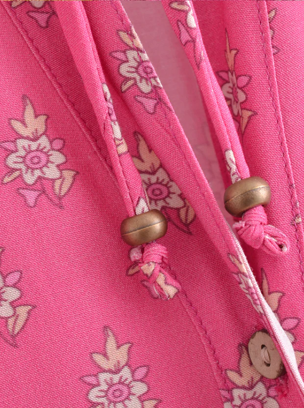 Capri Pink Boho Floral Print Midi Dress