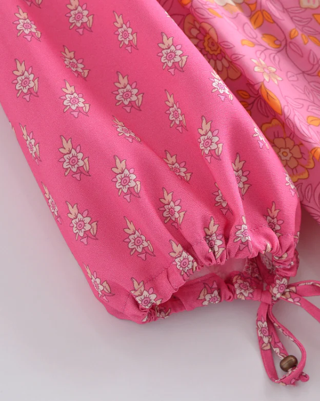 Capri Pink Boho Floral Print Midi Dress