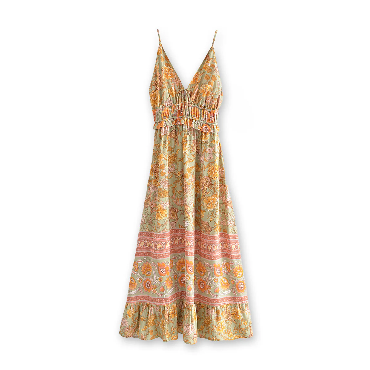 Butterfly Garden Boho Floral Print Midi Dress