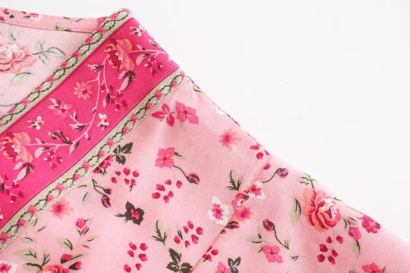 Romantic Rose Boho Floral Print Midi Dress