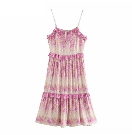 Wildflower Wanderer Boho Floral Print Midi Dress