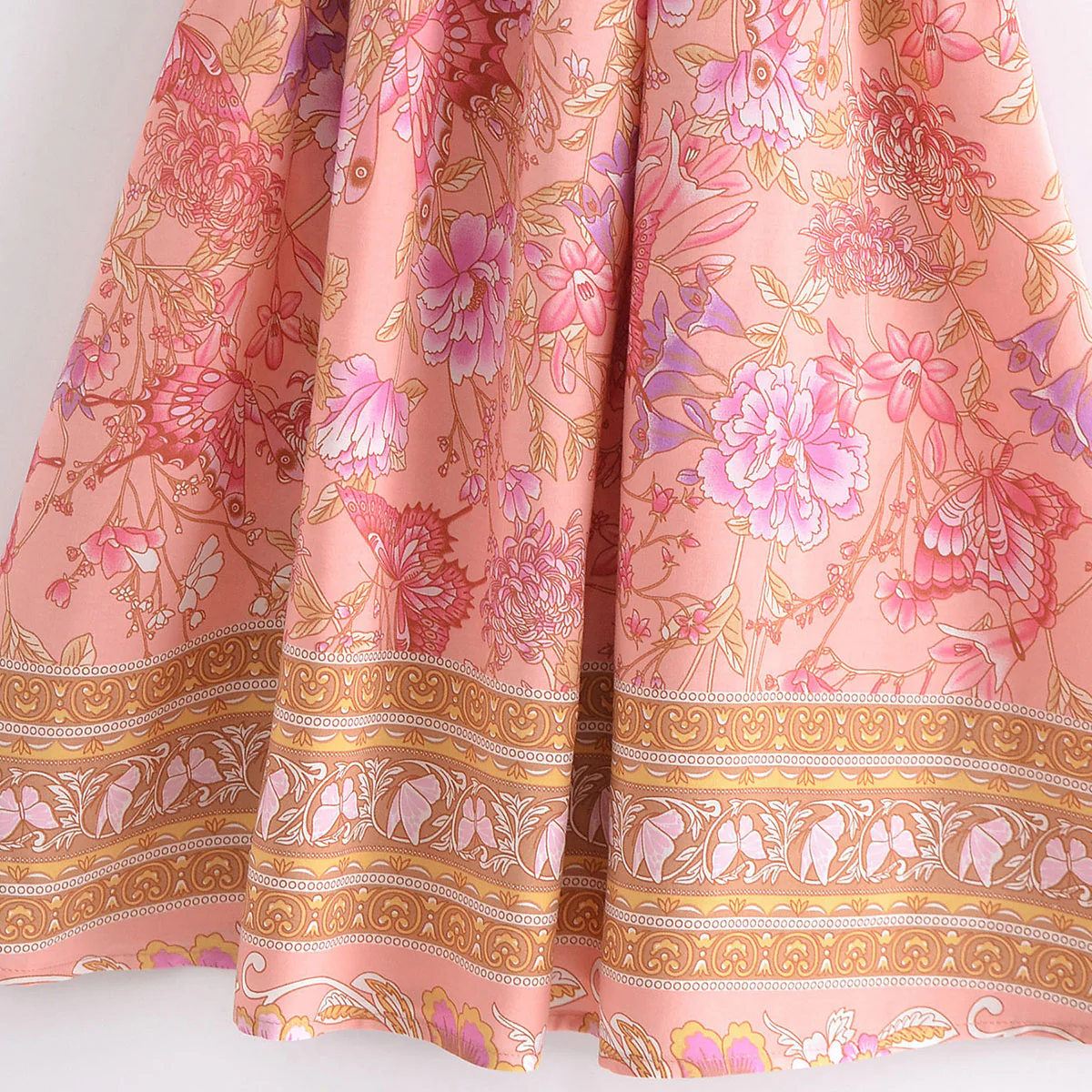 Pretty Pink Butterfly Boho Floral Print Mini Dress