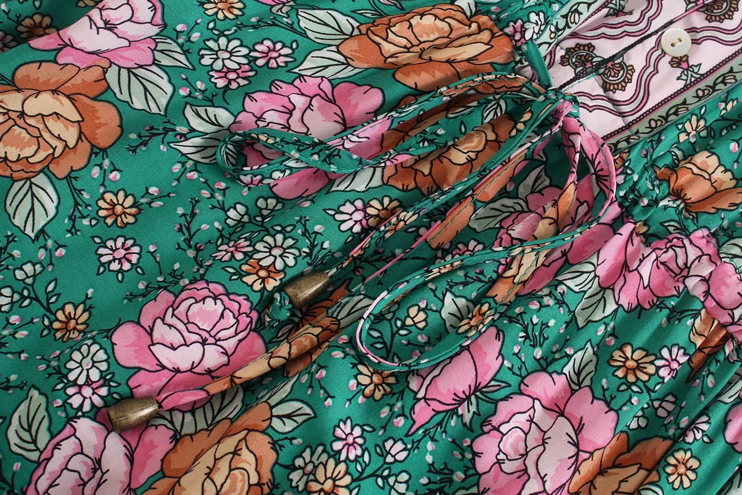 Teal Garden Boho Floral Print Midi Dress