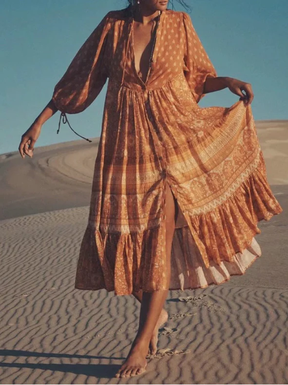 Sienna Sands Boho Floral Print Midi Dress