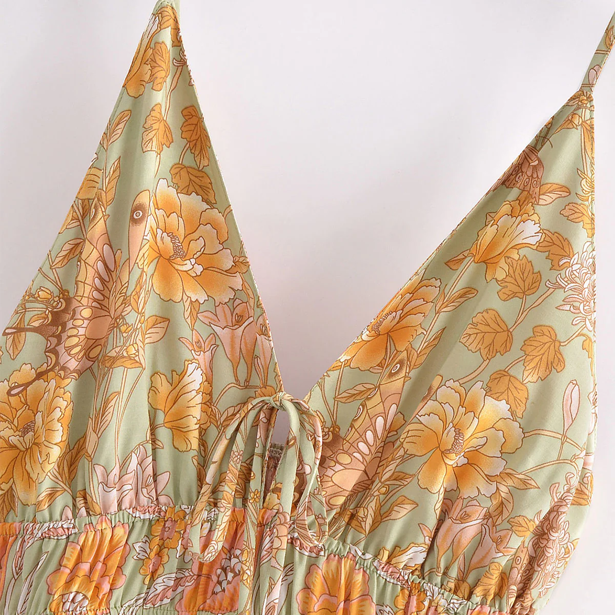 Butterfly Garden Boho Floral Print Midi Dress