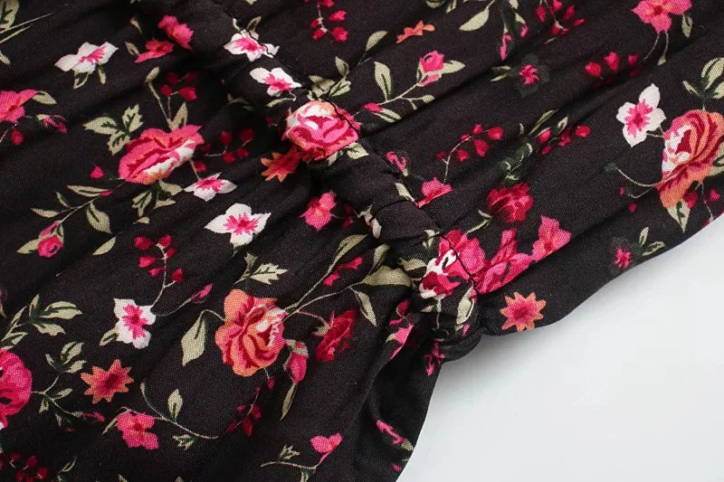 Burgundy Rose Boho Floral Print Midi Dress